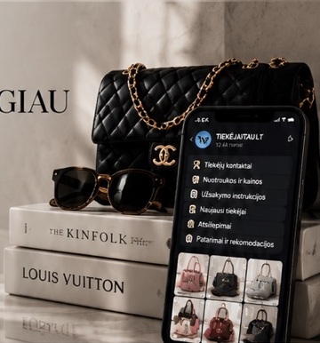 Prabangių prekių ir Telegram kanalo vizualas